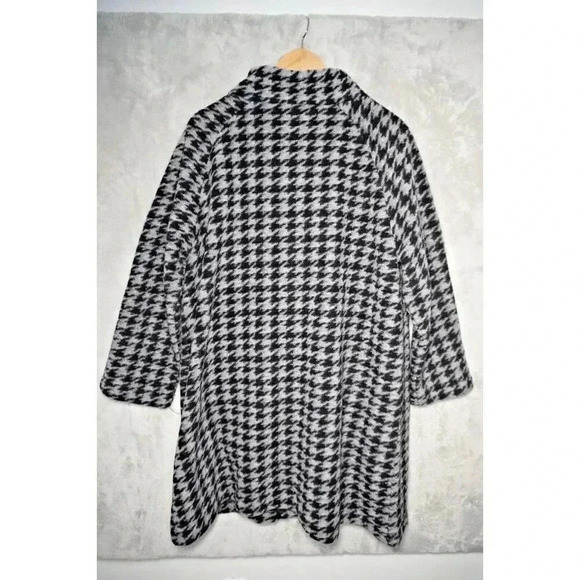 Max Studio Jacket Women Black Gray Knit Houndstooth Long Wool Blend Coat 1X - Picture 3 of 11